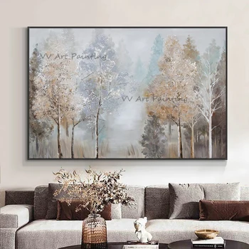 Abstrakt Zimné Stromy Olejomaľba Ručne Maľované Na Plátne Moderné Krajiny Rastlín Wall Art Obraz Pre Domova Frameless