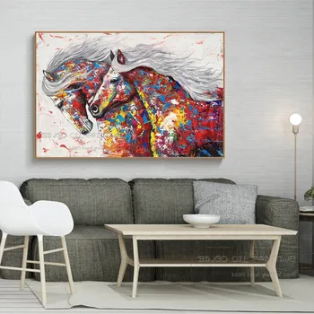 Umelec Ručne maľované Vysoko Kvalitné, Moderné, Abstraktné Koňa, olejomaľba na Plátno Farebné Beží Kôň olejomaľba na Stenu Decor