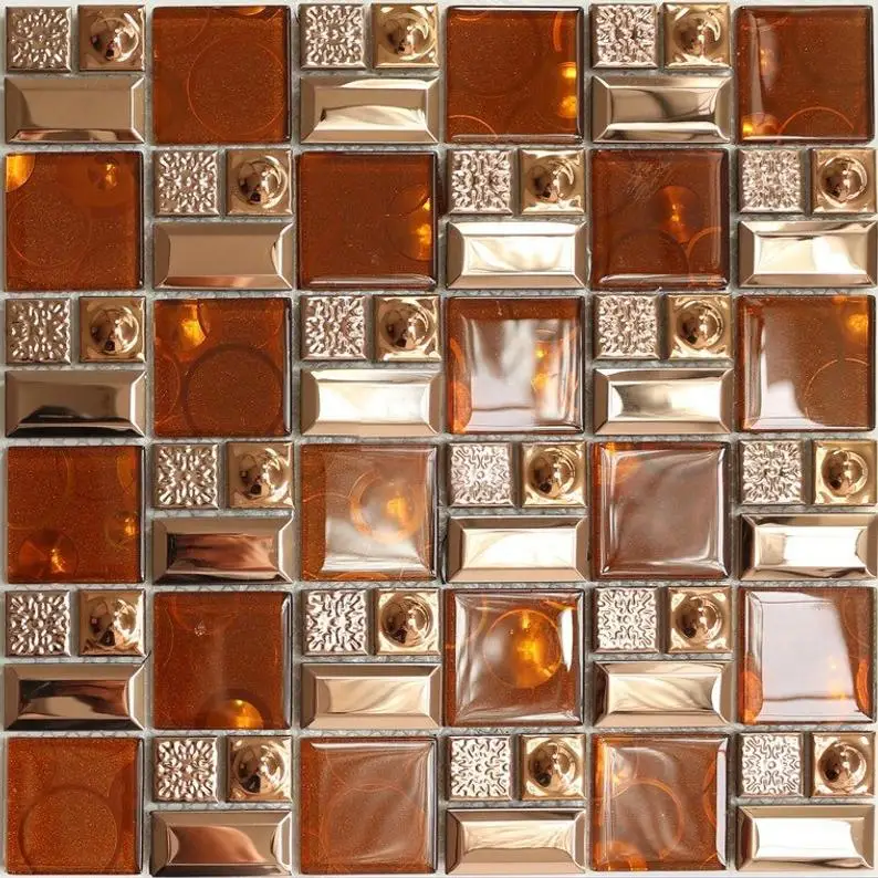33 KS Karamel Sklenené Mozaiky Backsplash JMFGT114 Rose Gold Nehrdzavejúcej Ocele Kovové Mozaikové Obklady Kuchyňa Obrázok 2